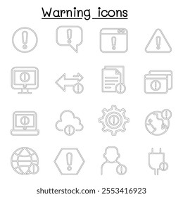 Warning, Caution, danger icon set in thin line style