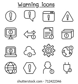 Warning, Caution, danger icon set in thin line style