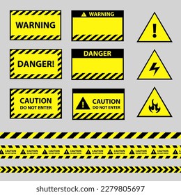 Warning, caution danger sign and tape, Black Yellow Stripes Barricade Tape and sign