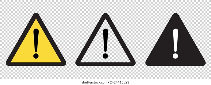 Warning Caution Danger Signs Set - Vector Illustrations Isolated On Transparent Background