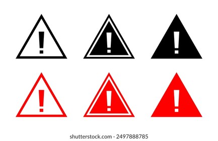 Warning, caution icon set in generic style. Exclamation mark on triangle shape