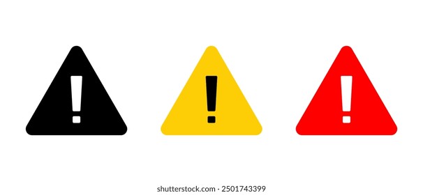 Warning, caution icon set in generic design. Exclamation mark symbol on triangle shape