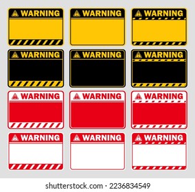 warning caution set sign text space area message box sticker label object goods commodity collection