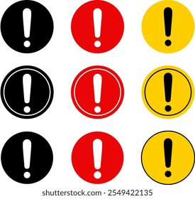 Warning caution sign icon set. danger Exclamation mark signs. exclamatory symbol in different shapes. Caution symbols set with exclamation mark
