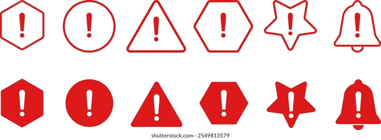 Warning caution sign icon set. danger Exclamation mark signs. exclamatory symbol in different shapes