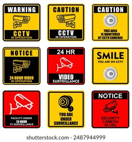 Warnung und Vorsicht, Schild und Aufkleber, CCTV-Vektorgrafik