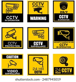 Warning and caution, sign and sticker, CCTV vector