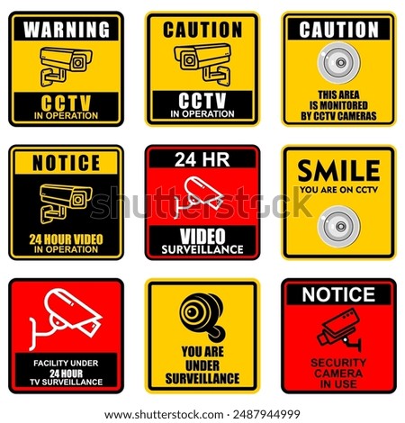 Warning and caution, sign and sticker, CCTV vector