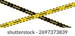 Warning caution tape background. Road, sign, worksite, hazard area, sign for road, caution ribbon banner for construction. Vector illustration on transparent PNG background.
