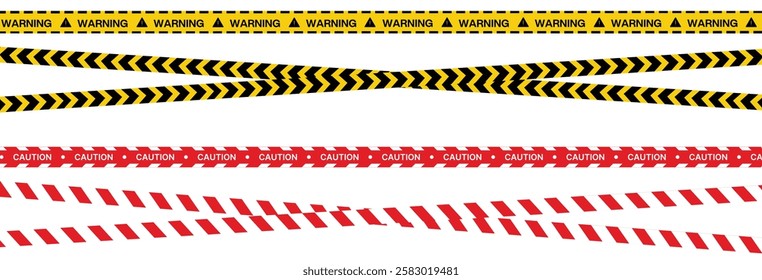 Warning Caution tape red white and yellow black Stripes, Seamless Design with Included Brushes	