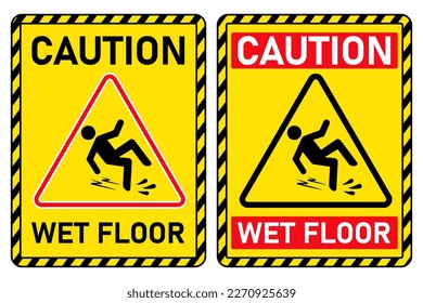warning caution wet floor slippery after cleaning yellow printable sign template design illustration
