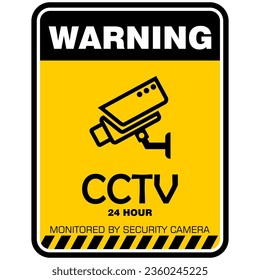 Warning, CCTV 24 hour monitored by security camera, sign vector