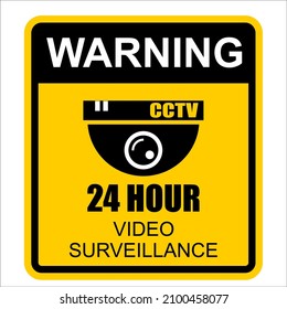 Warning, cctv 24 hour video surveillance, sticker vector