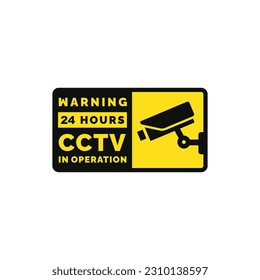 Aviso sobre el icono de la etiqueta de vigilancia CCTV aislado en fondo blanco