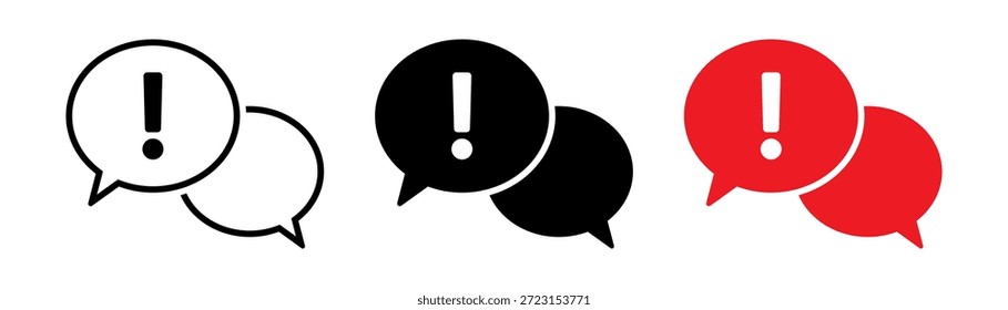 Warning Chat Bubble Icon with Exclamation Mark, Important Message Symbol