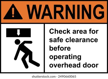 Warning check area for safe clearance sign with symbol. Low overhead clearance be careful