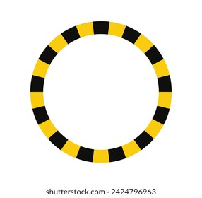 Warning circle frame with yellow black tape. Barricade lines. Round warn frame with text space set. Yellow and black caution tape border. Vector illustration on white background.