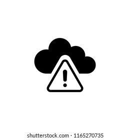 Warning Cloud Computing, Ddos Attack. Flat Vector Icon illustration. Simple black symbol on white background. Warning Cloud Computing, Ddos Attack sign design template for web and mobile UI element