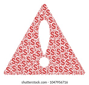 Warning collage of dollar symbols. Vector dollar currency pictograms are combined into warning mosaic.