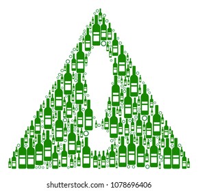 Warning collage of wine bottles and circles in various sizes and green colors. Vector items are formed into warning collage. Bar design concept.