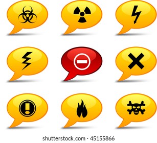 Warning comics set. Vector buttons.