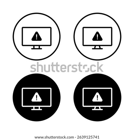 Warning computer icon on black circle. Security threat information sign symbol