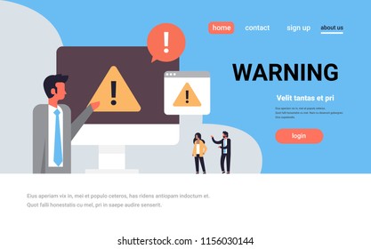 warning concept danger piracy error background businessman problem solution concept flat horizontal copy space vector illustration