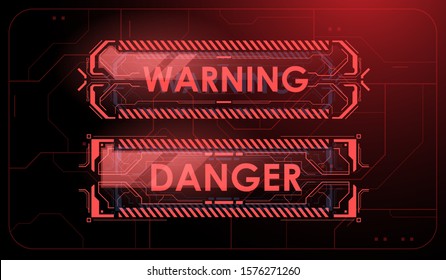 Warning. Conceptual Layout with HUD elements for print and web. Lettering with futuristic user interface elements.