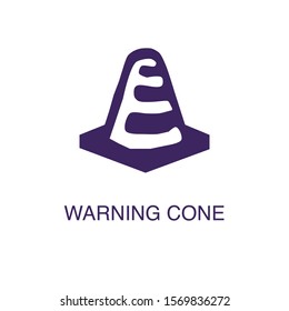 Warning cone element in flat simple style on white background. Warning cone icon, with text name concept template