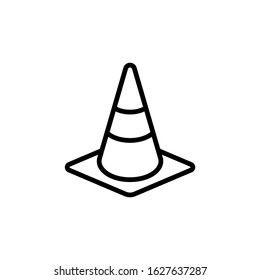Warning cone icon symbol in linear, outline style isolated on white background