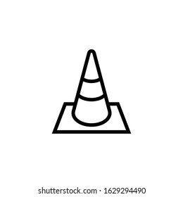Warning cone icon symbol in linear, outline style isolated on white background