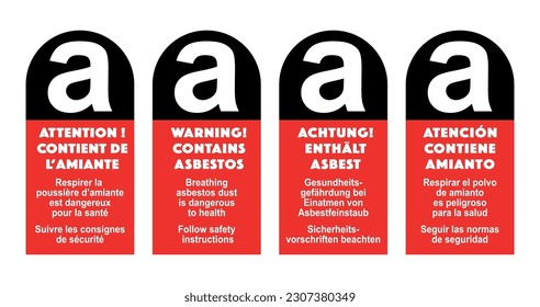Warnung! enthält Asbest in 4 Sprachen