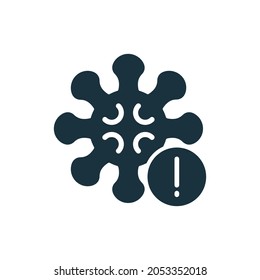 Warning Corona Virus Sign. Alert and Danger of Corona Virus Silhouette icon. Pandemic Coronavirus outbreak. Coronavirus and Red Sign with Exclamation Mark icon. Vector illustration.