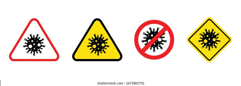 Warning Corona Virus Sign , Corona Virus Danger And Public Health Risk Disease And Covid-19 Outbreak. Pandemic Medical Concept With Dangerous Cells.Vector Illustration