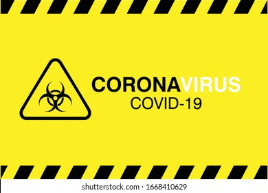 Warning corona virus sign on banner, Corona virus danger and public health risk disease and flu outbreak. Pandemic medical concept with dangerous cells.Vector illustration