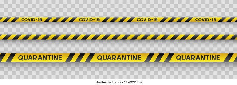 Warning coronavirus quarantine yellow and black stripes. Isolated on transparent background. Quarantine biohazard sign. Vector.