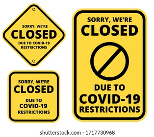 Warning of coronavirus sign vector set, Closed due to COVID-19 restrictions