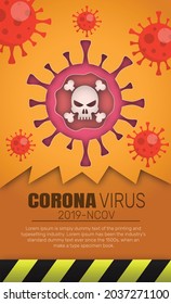 Warning Coronavirus skull paper cut style vector illustration. 2019-NCOV