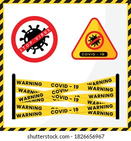Warning Coronavirus. Vector Concept abstract illustration STOP CORONAVIRUS. Flat outline icons of a virus and a stop sign (crossed out), Covid-19.