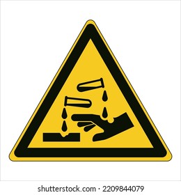 Warning; Corrosive substance
To warn of a corrosive substance
Hand with indentation, two test tubes, four droplets, thick line with indentation