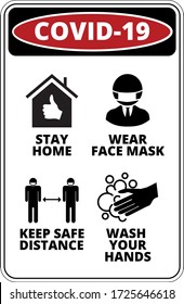 Warning of Covid-19 icons. Keep Safe Distance, Wash your Hands and Use Face Mask Danger Sign Vector Set