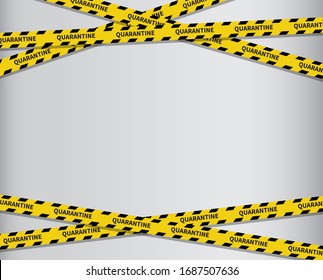 Warning Covid-19 quarantine tapes. Black and yellow line striped. Vector illustration