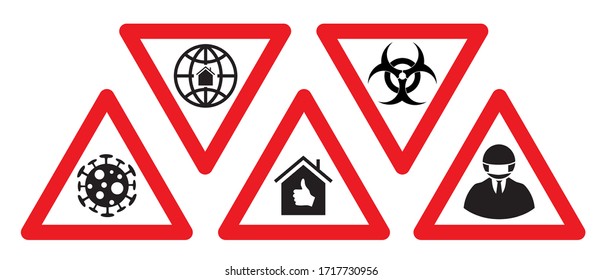 Warning of Covid-19 sign vector set, Stay home danger warnings