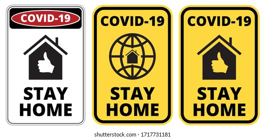 Warning of Covid-19 sign vector set, Stay home danger warnings