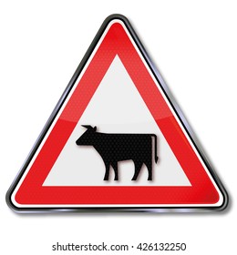 Warning cows on the street
