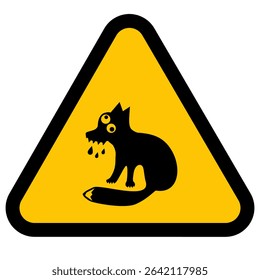 Warning Crazy Fox Sign. Beware of Rabid Fox Symbol. Danger Mad Animal Icon.