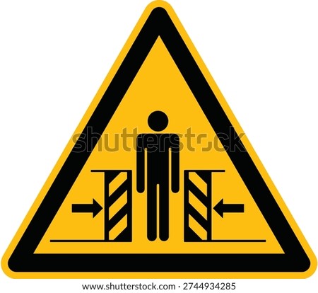 Warning crushing sign vector illustration, GHS hazard pictograms. Warning sign vector. To warm of moving mechanical part. Hazard icons, safety sign.