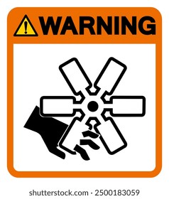 Advertencia de cortar los dedos o la señal del símbolo del ventilador del motor de mano, Ilustración vectorial, aislar en la etiqueta blanca del fondo .EPS10