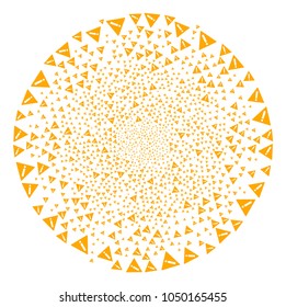 Warning cycle bang. Object centrifugal explosion combined from scattered warning symbols. Vector illustration style is flat iconic symbols.