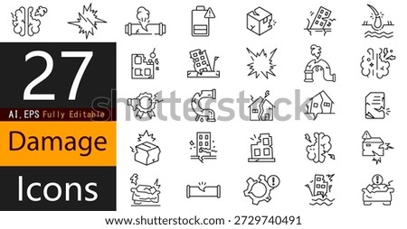 Warning, Damage, and Destruction Icons Set for Safety and Risk